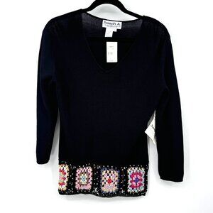 Joseph A. NWT  Staud Women's Black and Pink Blouse Size Large granny square